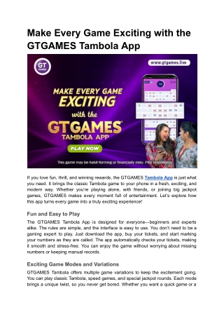 Make Every Game Exciting with the GTGAMES Tambola App