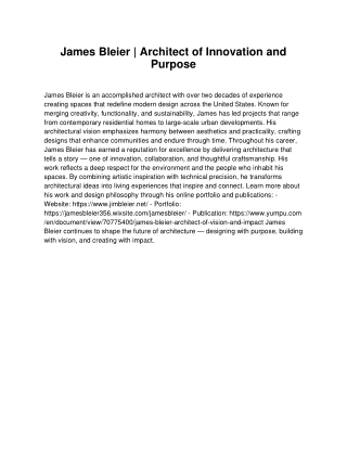 James Bleier | Building Tomorrow: Innovation in Architecture