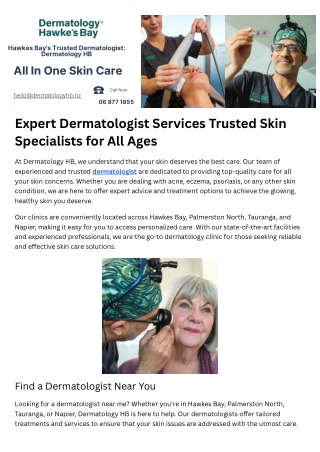 Hawkes Bay 's Trusted Dermatologist Dermatology HB
