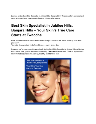 Best Skin Specialist in Jubilee Hills, Banjara Hills