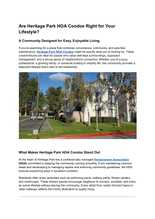 Are Heritage Park HOA Condos Right for You?