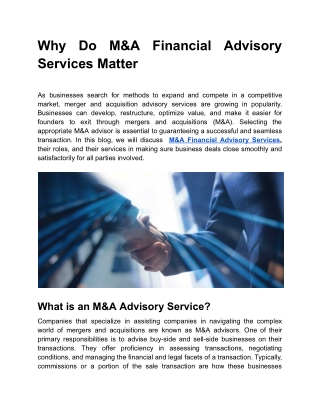 Why Do M&A Financial Advisory Services Matter