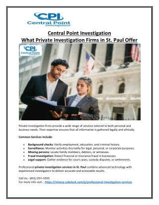 St. Paul Private Investigators  Confidential Investigation Services