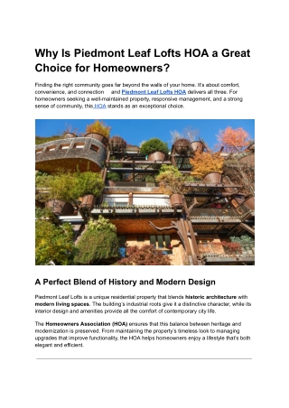 Why Is Piedmont Leaf Lofts HOA a Great Choice for Homeowners_