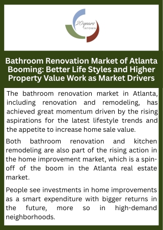 Bathroom Renovation Market of Atlanta Booming Better Life Styles and Higher Property Value Work as Market Drivers
