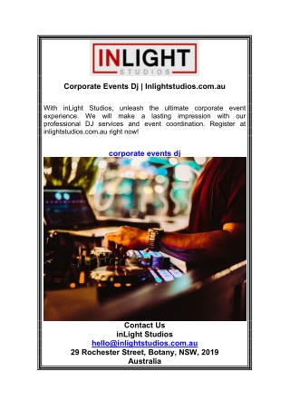 Corporate Events Dj | Inlightstudios.com.au