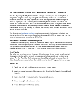 Hair Repairing Mask – Restore, Revive & Strengthen Damaged Hair _ Caresderma