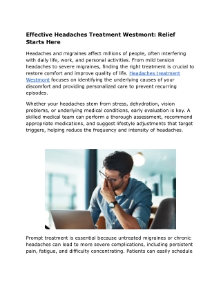 Effective Headaches Treatment Westmont  Relief Starts Here