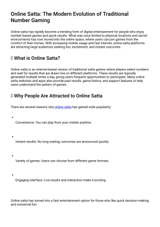 Online Satta: The Modern Evolution of Traditional Number Gaming