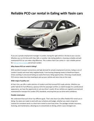 PCO Car Hire in Ealing | Yasin Cars Limited - Reliable Private Hire Services