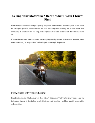 Selling Your Motorbike? Here’s What I Wish I Knew First