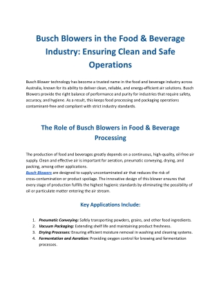 Busch Blowers in the Food & Beverage Industry_ Ensuring Clean and Safe Operations