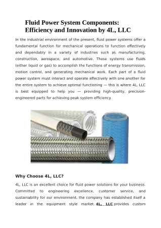 Fluid Power System Components: Efficiency and Innovation by 4L, LLC