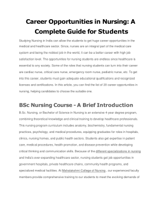 Career Opportunities in Nursing A Complete Guide for Students