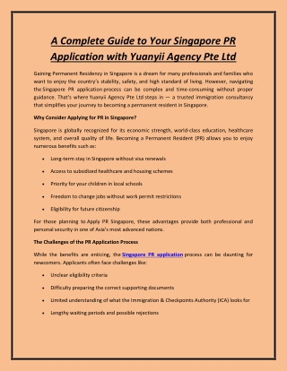 A Complete Guide to Your Singapore PR Application with Yuanyii Agency Pte Ltd