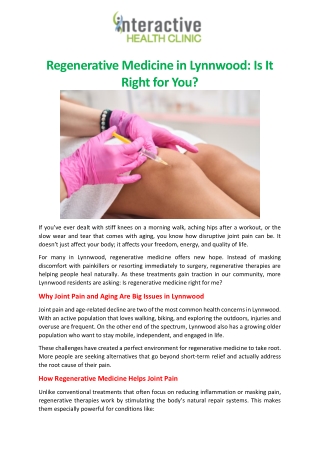 Regenerative Medicine in Lynnwood Is It Right for You