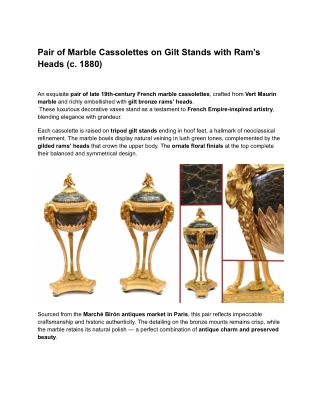 Pair of Marble Cassolettes on Gilt Stands with Ram’s Heads (c. 1880)