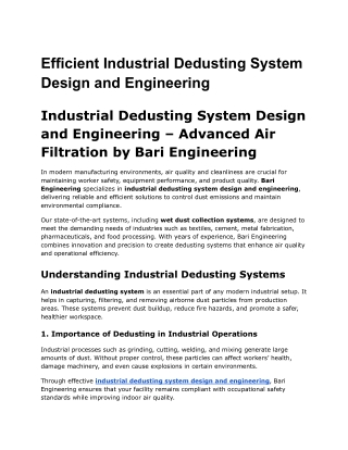 Efficient Industrial Dedusting System Design and Engineering