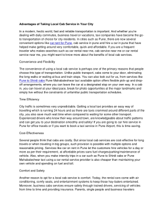 Advantages of Taking Local Cab Service in Your City