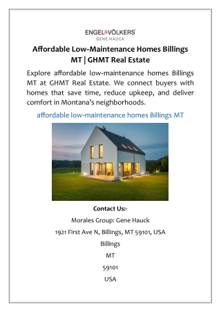 Affordable Low‑Maintenance Homes Billings MT | GHMT Real Estate
