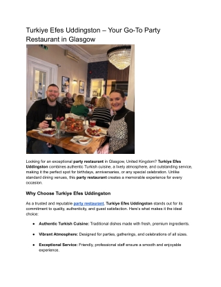 Turkiye Efes Uddingston – The Ultimate Party Restaurant in Glasgow