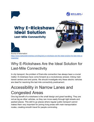 Why E-Rickshaws Are the Ideal Solution for Last-Mile Connectivity