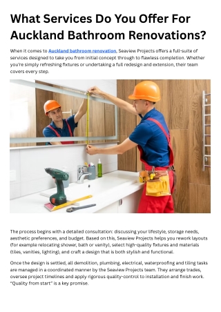 What Services Do You Offer For Auckland Bathroom Renovations