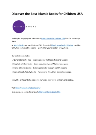 Discover the Best Islamic Books for Children USA