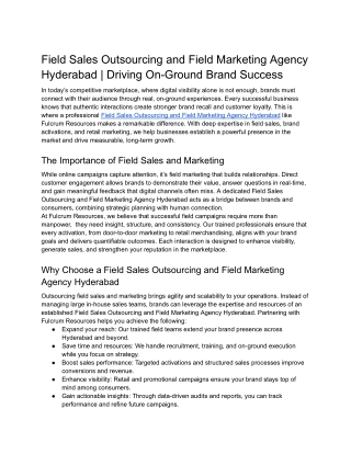 Field Sales Outsourcing and Field Marketing Agency Hyderabad _ Driving On-Ground Brand Success