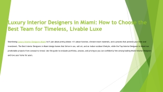 Luxury Interior Designers in Miami: How to Choose the Best Team for Timeless, Li