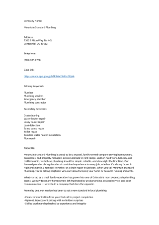 Mountain Standard Plumbing