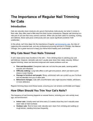 The Importance of Regular Nail Trimming for Cats