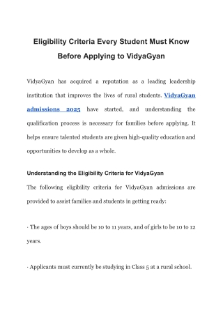 Eligibility Criteria Every Student Must Know Before Applying to VidyaGyan