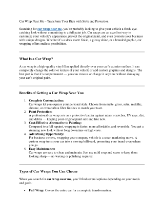 Car Wrap Near Me – Transform Your Ride with Style and Protection