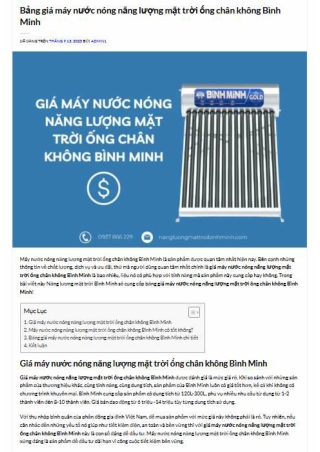 Bảng giá máy nước nóng năng lượng mặt trời ống chân không Bình Minh