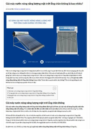 Giá máy nước nóng năng lượng mặt trời ống chân không là bao nhiêu