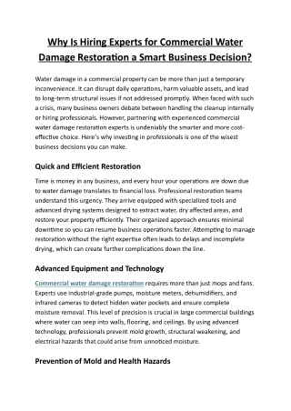 Why Is Hiring Experts for Commercial Water Damage Restoration a Smart Business Decision