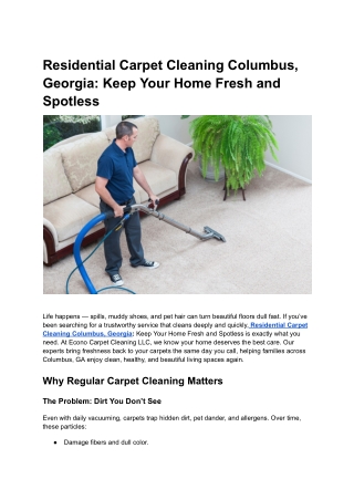 Residential Carpet Cleaning Columbus, Georgia_ Keep Your Home Fresh and Spotless