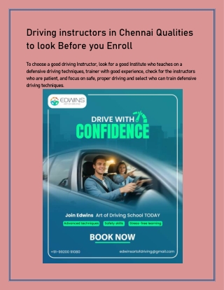 Driving instructors in Chennai qualities to look before you enroll