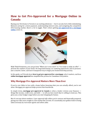 How to Get Pre-Approved for a Mortgage Online in Canada