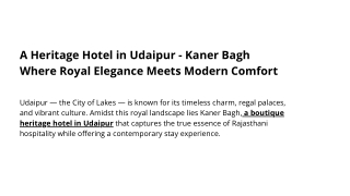 A Heritage Hotel in Udaipur - Kaner Bagh