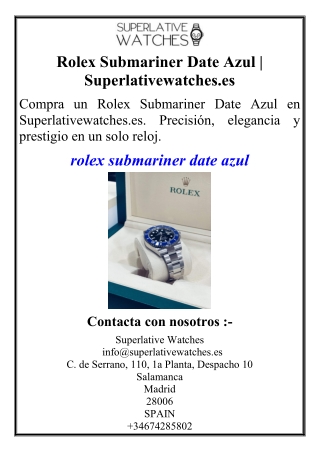 Rolex Submariner Date Azul | Superlativewatches.es