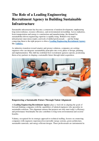 The Role of a Leading Engineering Recruitment Agency in Building Sustainable Infrastructure