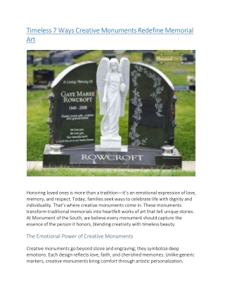 Timeless 7 Ways Creative Monuments Redefine Memorial Art