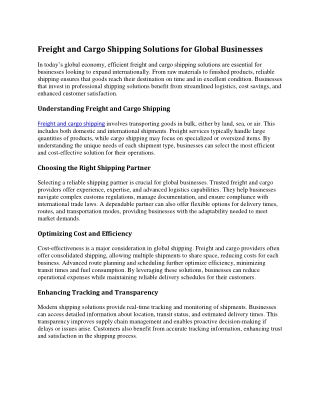Freight and cargo shipping