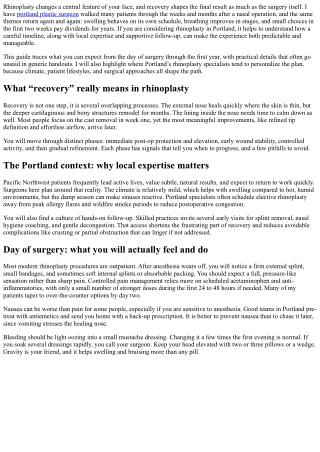 Rhinoplasty Recovery Timeline: What to Expect with Portland Experts