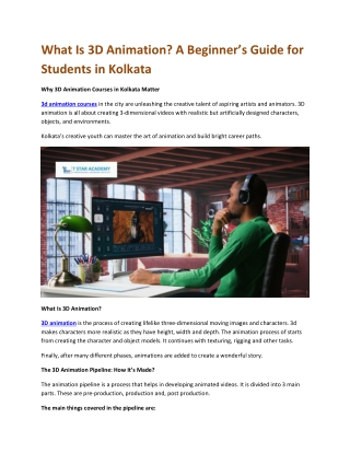 What Is 3D Animation A Beginners Guide for Students in Kolkata