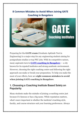 8 Common Mistakes to Avoid When Joining GATE Coaching in Bangalore