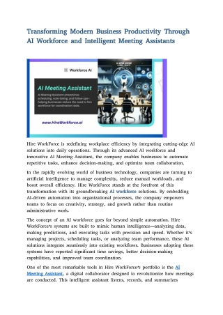 Transforming Modern Business Productivity Through AI Workforce and Intelligent Meeting Assistants