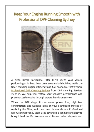 Keep Your Engine Running Smooth with Professional DPF Cleaning Sydney